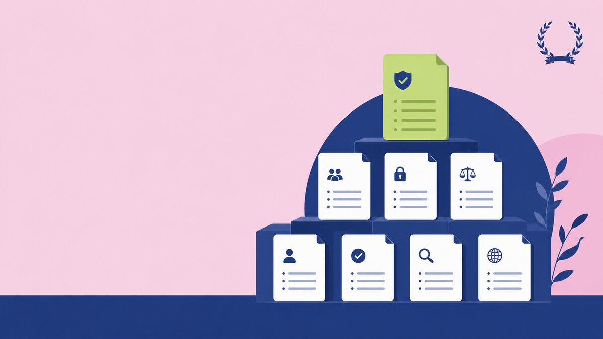 Neatly indexed document cards forming a stable governance framework, illustrating the new Leadership AI Governance Toolkit